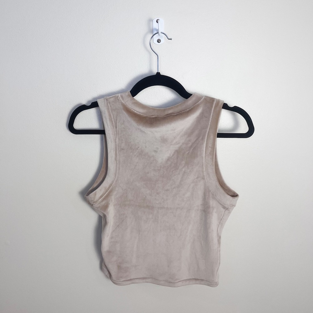 SKIMS Tank Top Women L Beige Velour Crop High Neck Sleeveless Stretch Top - Picture 6 of 7